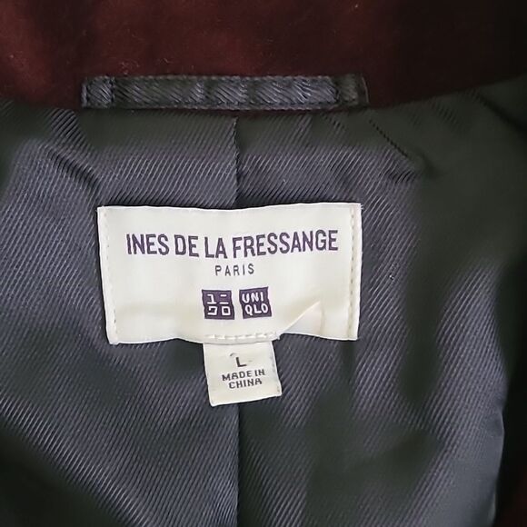 Ines De La Fressange Uniqlo Wine Velvet Blazer Jacket Large Fall Esquestrian - Picture 4 of 9